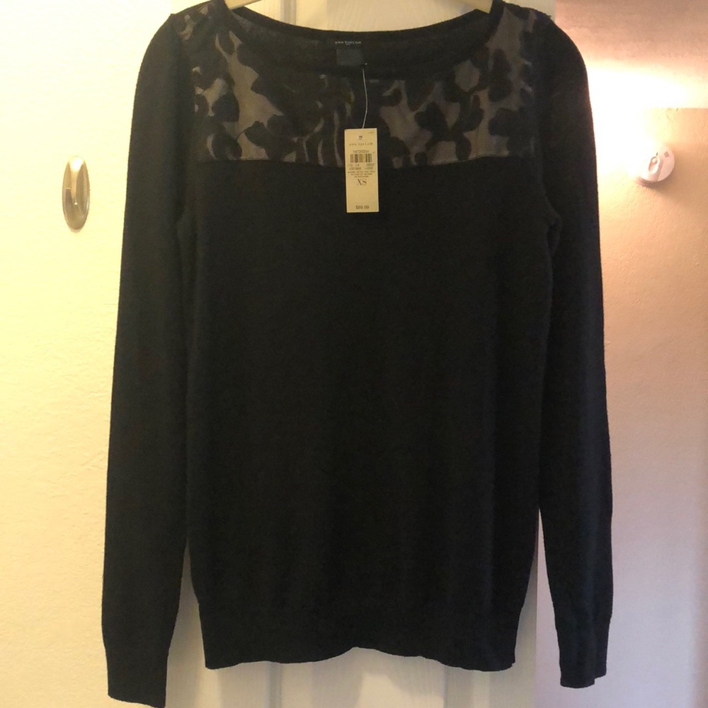 Ann Taylor black sweater w/ floral appliqué detail